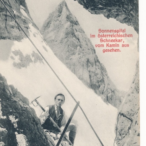 AK Sonnenspitzl Österr. Schneekar mit Bergsteiger Steiermark Ansichtskarte 14469