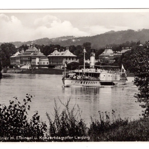 AK, Schloss Pillnitz m. Elbinsel u. Konzertdampfer Leipzig Ansichtskarte (S6335)