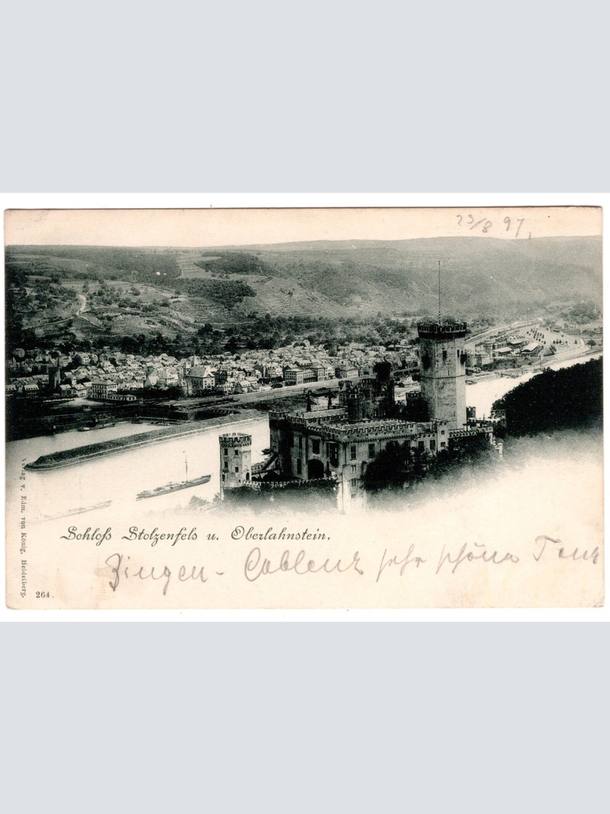 AK, Schloss Stolzenfels u. Oberlahnstein, Rheinland-Pfalz, Ansichtskarte (S6793)