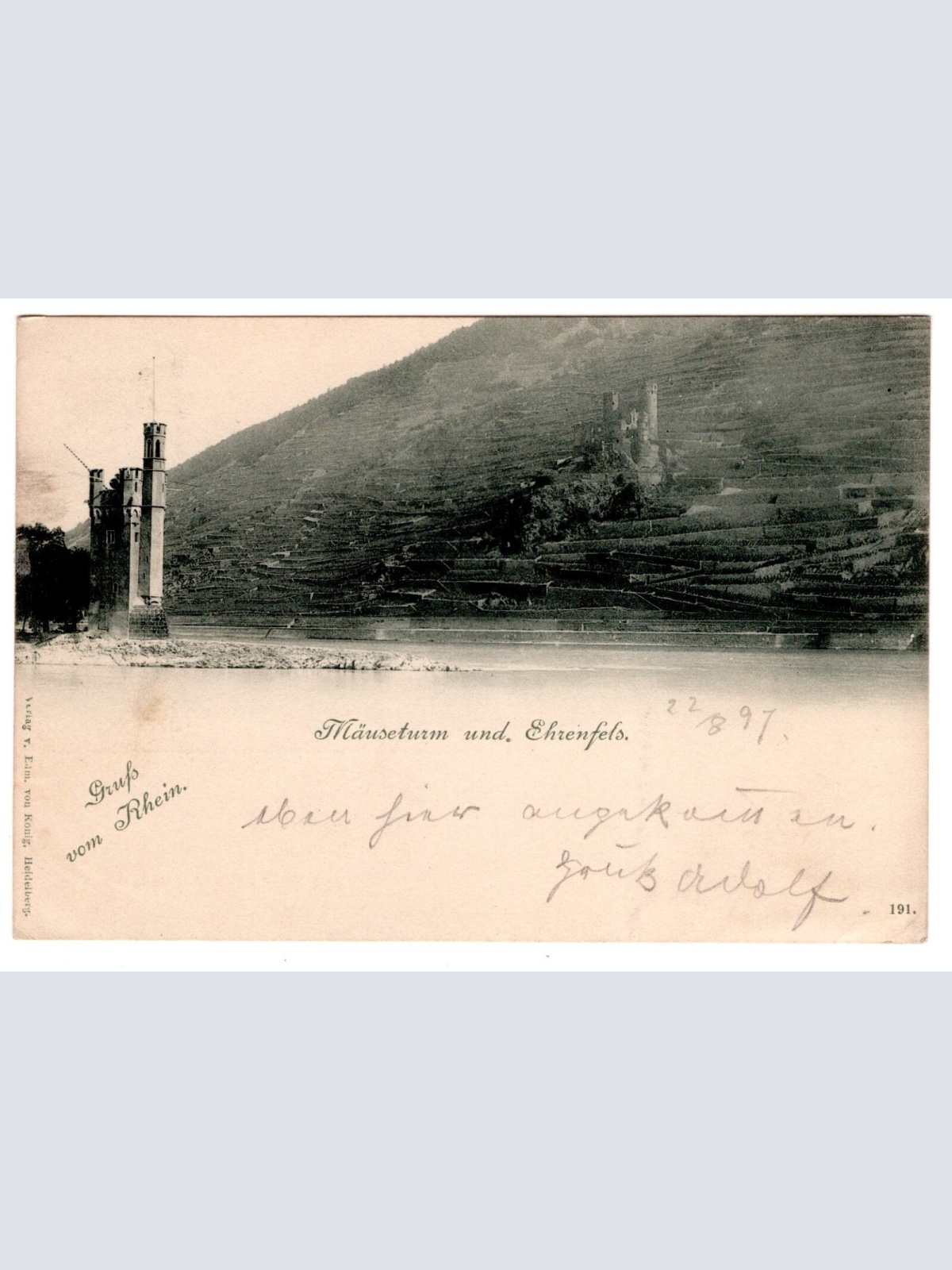 AK, Mäuseturm und Ehrenfels, Rheinland-Pfalz, Ansichtskarte (S6794)