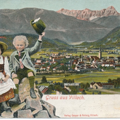 AK gruss aus Villach mit Bub und Mädchen Kärnten Ansichtskarte (14444)