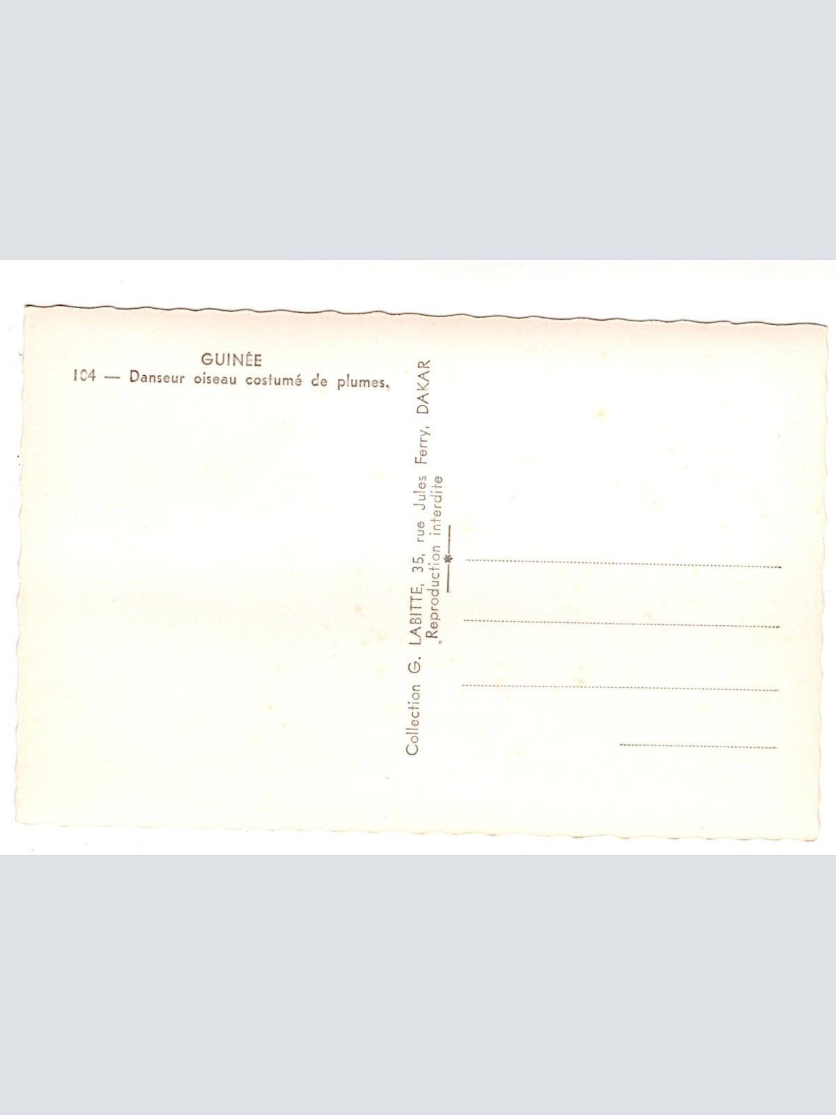 AK, Guinee, Danseur oiseau costume de plumes, Ansichtskarte (S7279)