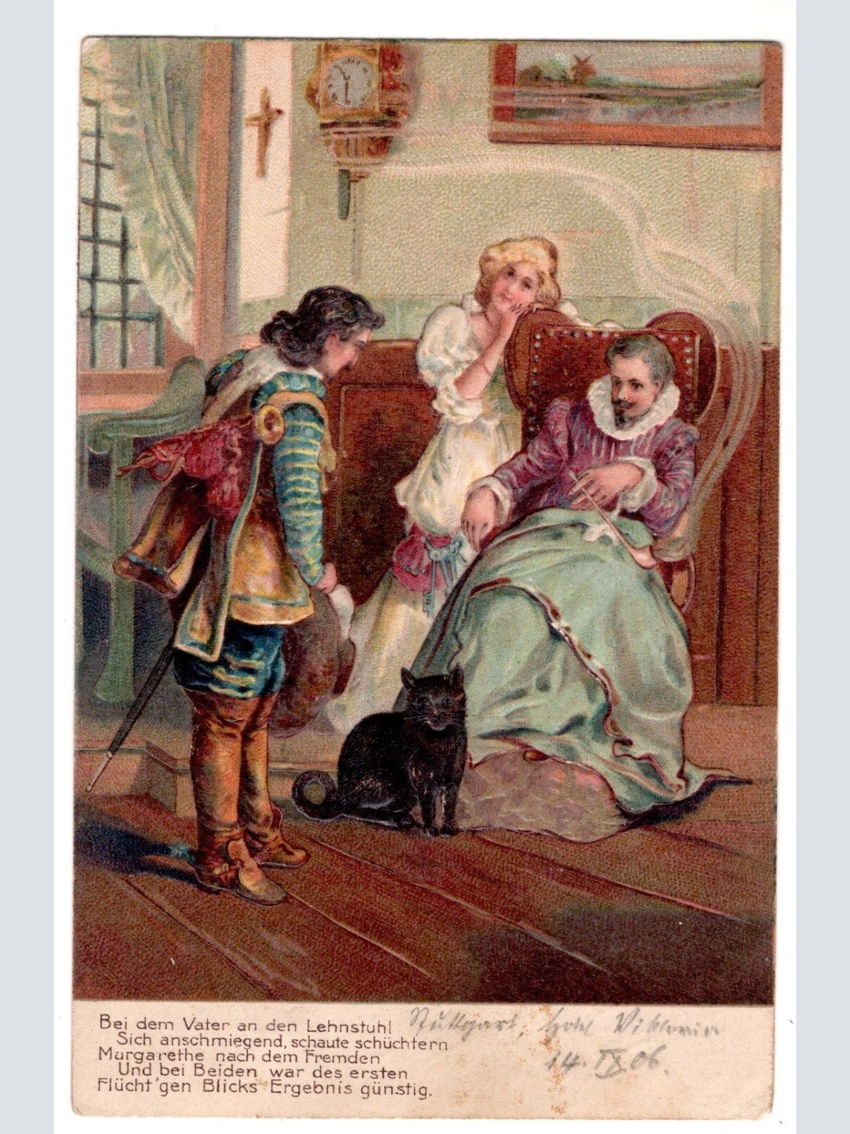 Präge-AK Bei dem Vater an den Lehnstuhl sich anschmiegend, Ansichtskarte (S7290)