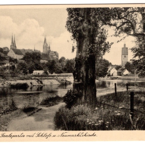 AK, Merseburg, Saalepartie mit Schloss u. Neumarktskirche, Ansichtskarte (S7358)