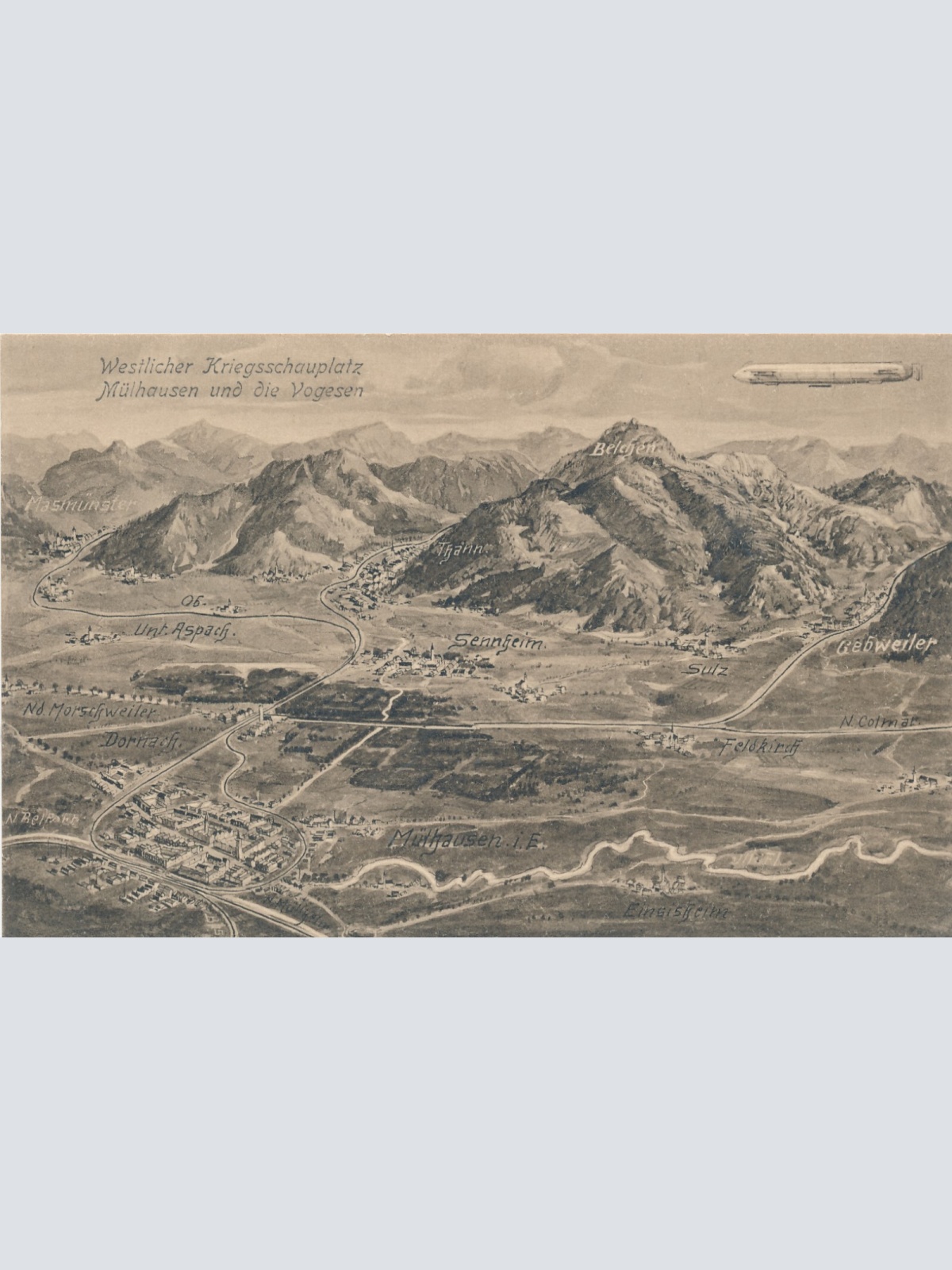 AK Westlicher Kriegsschauplatz mit Zeppelin Militaria Ansichtskarte (14620)