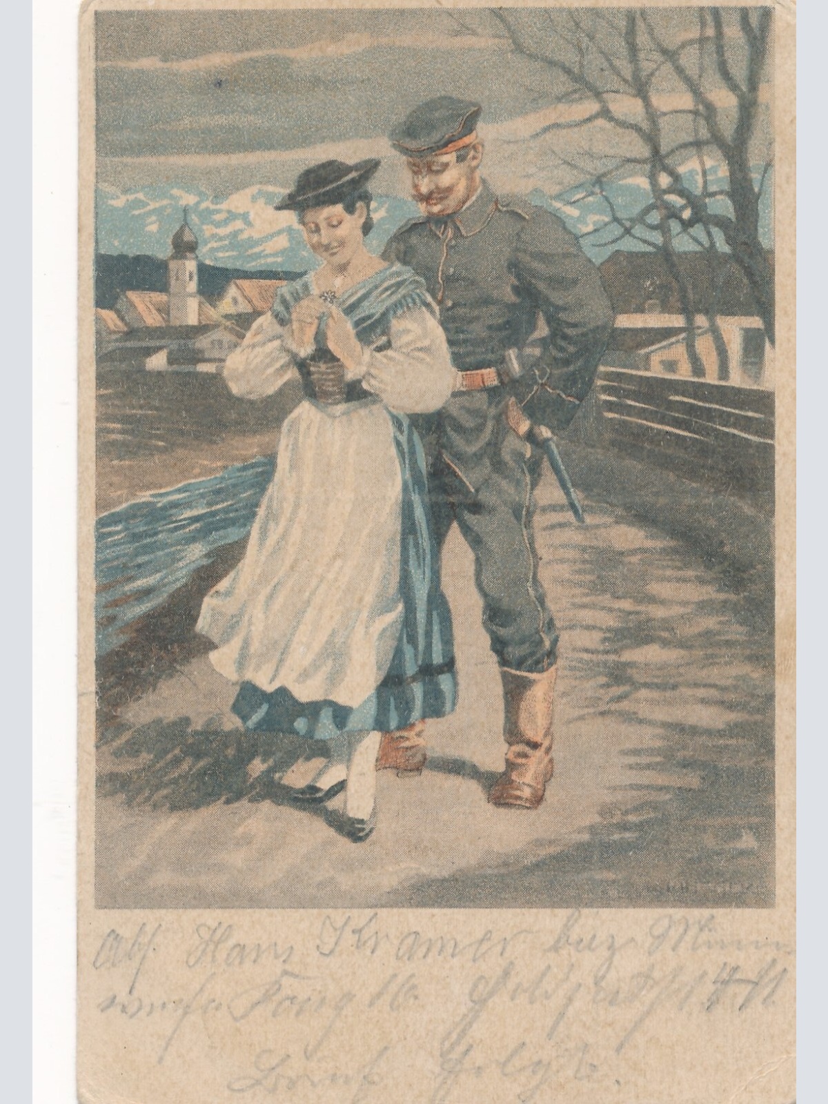 AK Soldat mit Mädchen am kennenlernen Militaria (14609)