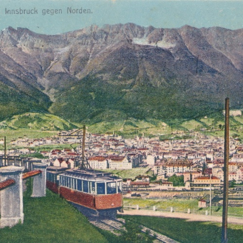 AK aus Innsbruck gegen Norden mit Bahn Tirol Ansichtskarte (14716)