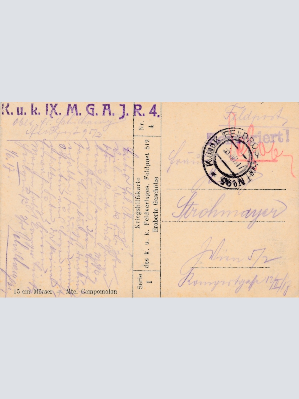AK Feldpostkarte 895 K. u. K. IX. M. G. A. J. R. 4. Ansichtskarte (14903)