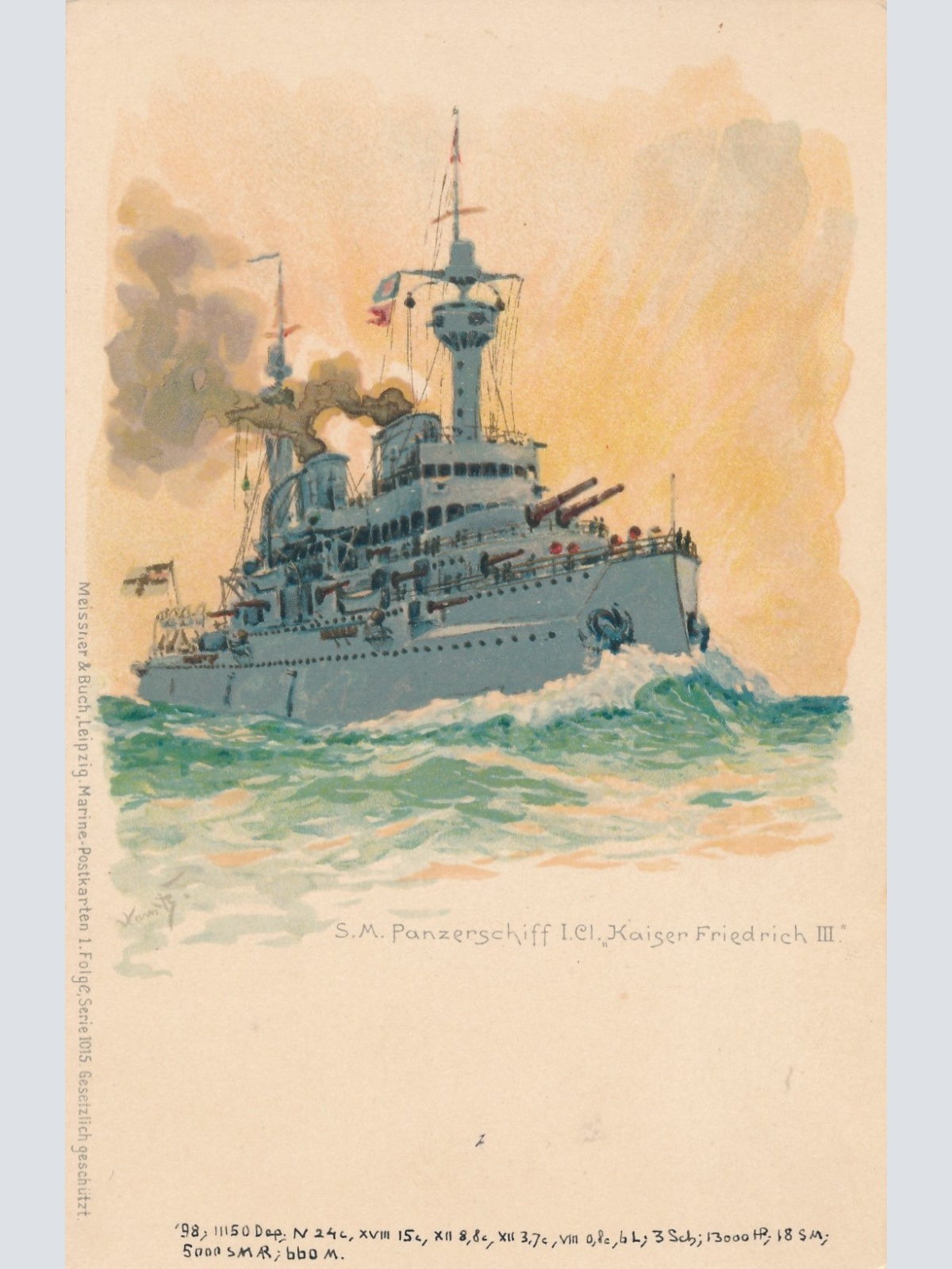 AK S.M. Panzerschiff I Cl. Kaiser Friedrich III Ansichtskarte (15940)