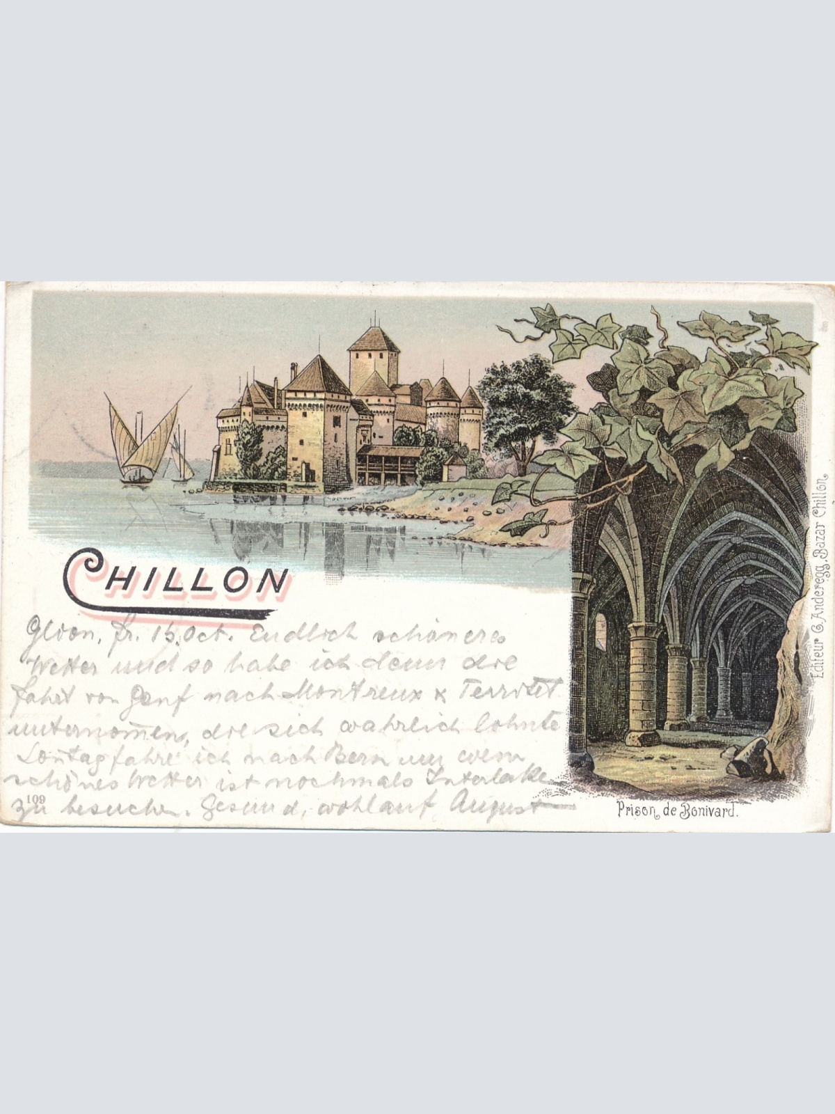 Litho - Karte aus Chillon Schweiz Ansichtskarte (15933)