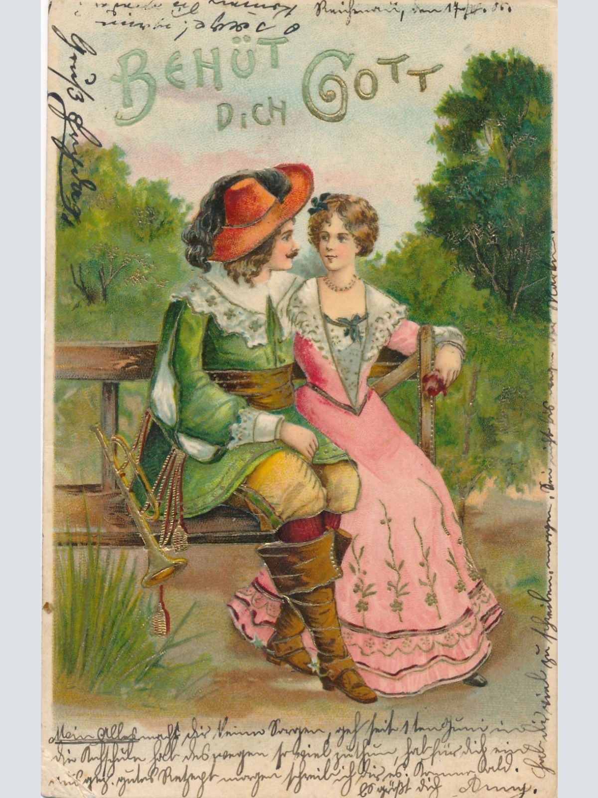 Präge - Motiv Karte Mann mit Frau Behüht dich Gott Ansichtskarte (15889)