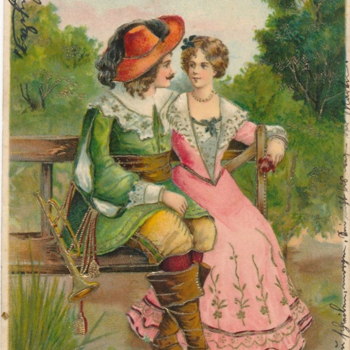 Präge - Motiv Karte Mann mit Frau Behüht dich Gott Ansichtskarte (15889)