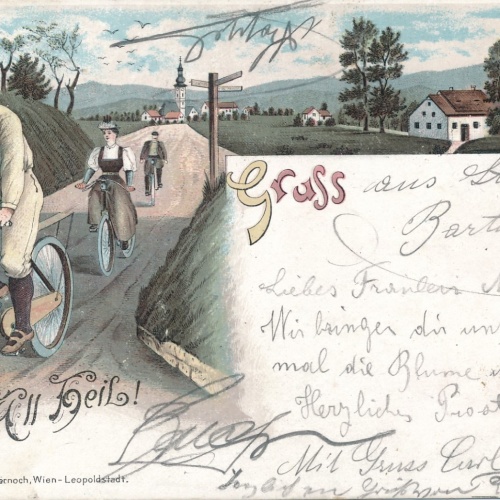 Litho - Karte All Heil Mann mit Fahrad Ansichtskarte (15877)