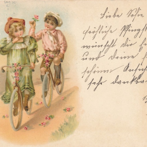 AK Mädchen und Junge mit Fahrad Ansichtskarte (15880)