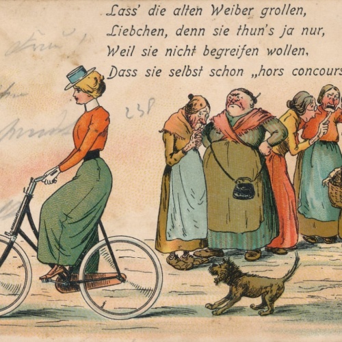 AK Frau mit Fahrad Ansichtskarte (15875)