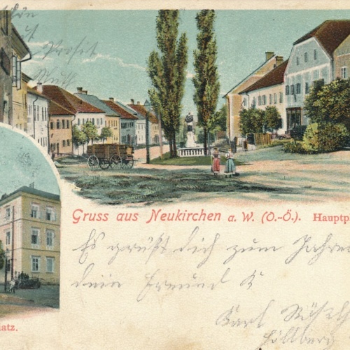 AK gruss aus Neukirchen mit Hauptplatz OÖ Ansichtskarte (15330)