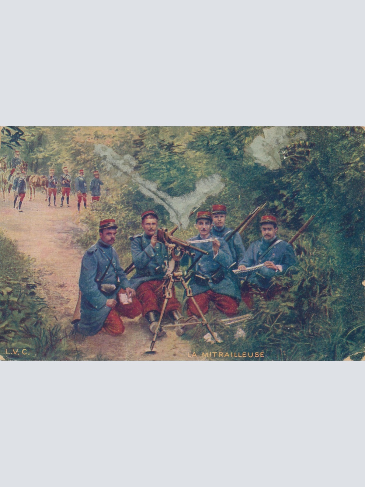 AK La Mitrailleuse mit Maschinengewehr Militaria Ansichtskarte (15722)