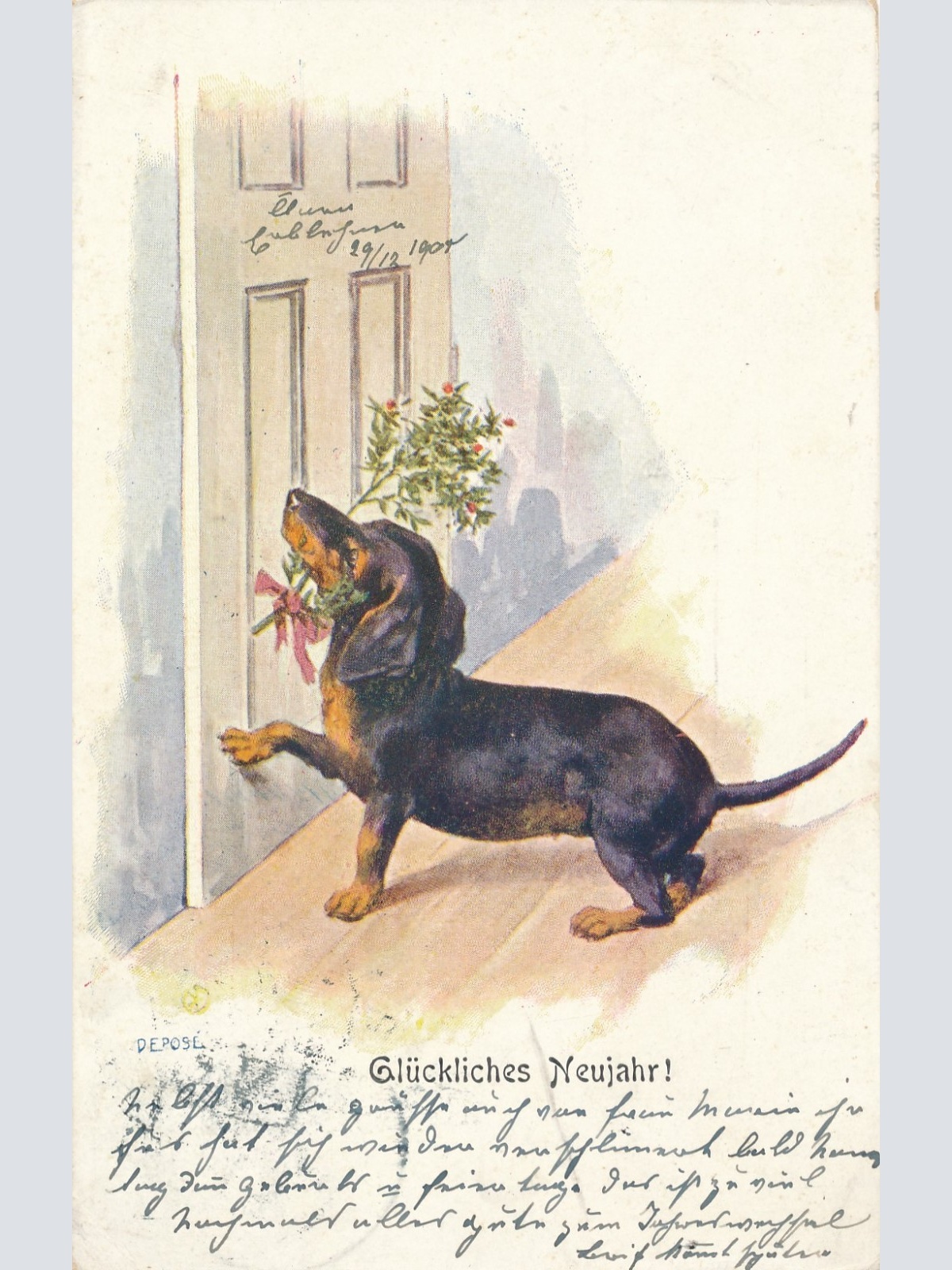 AK Glückliches Neujahr mit Dackel Ansichtskarte (15711)
