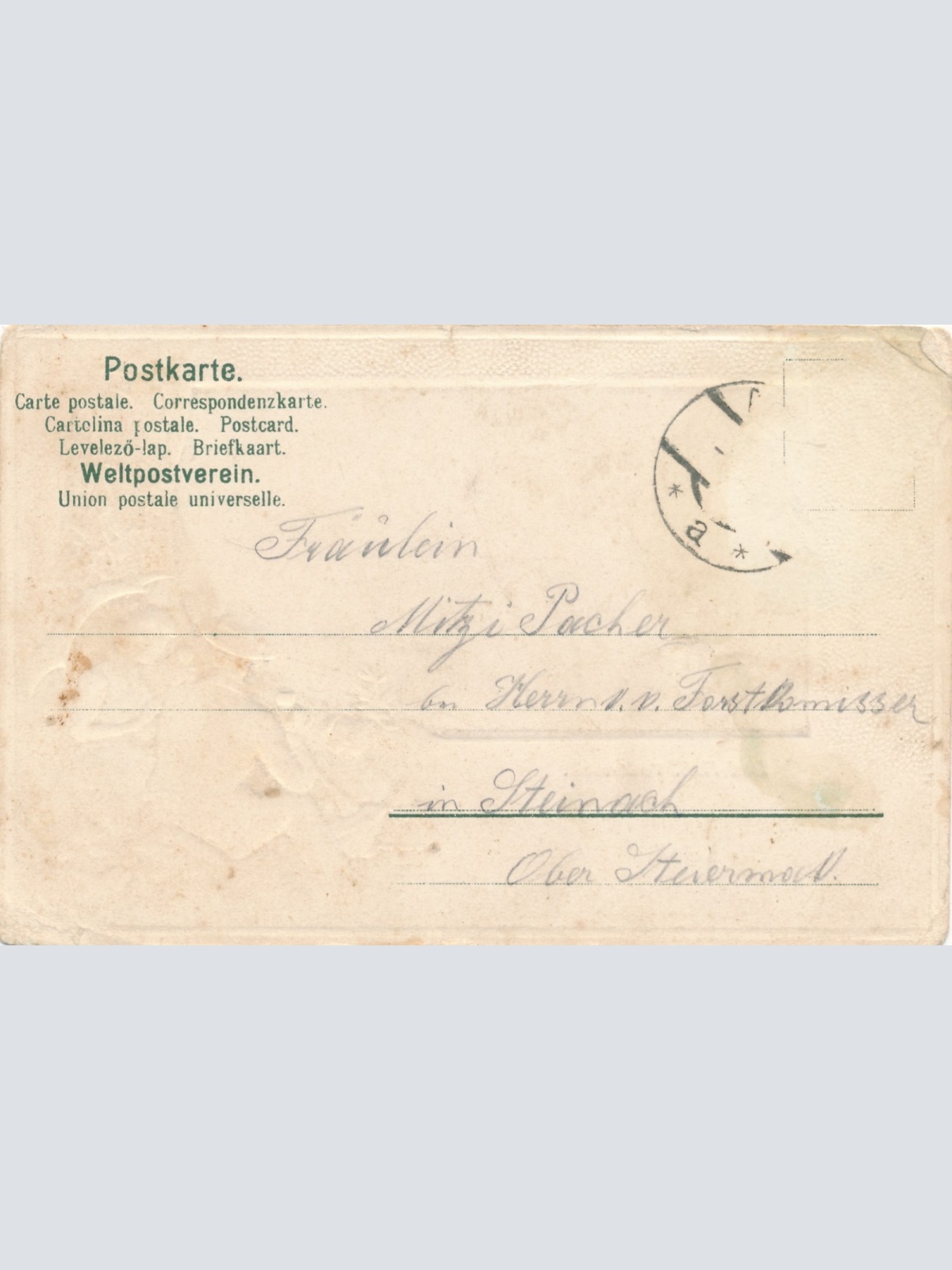 Präge - Karte aus Bad Hall mit Mann Frau und Hund Ansichtskarte (15525)