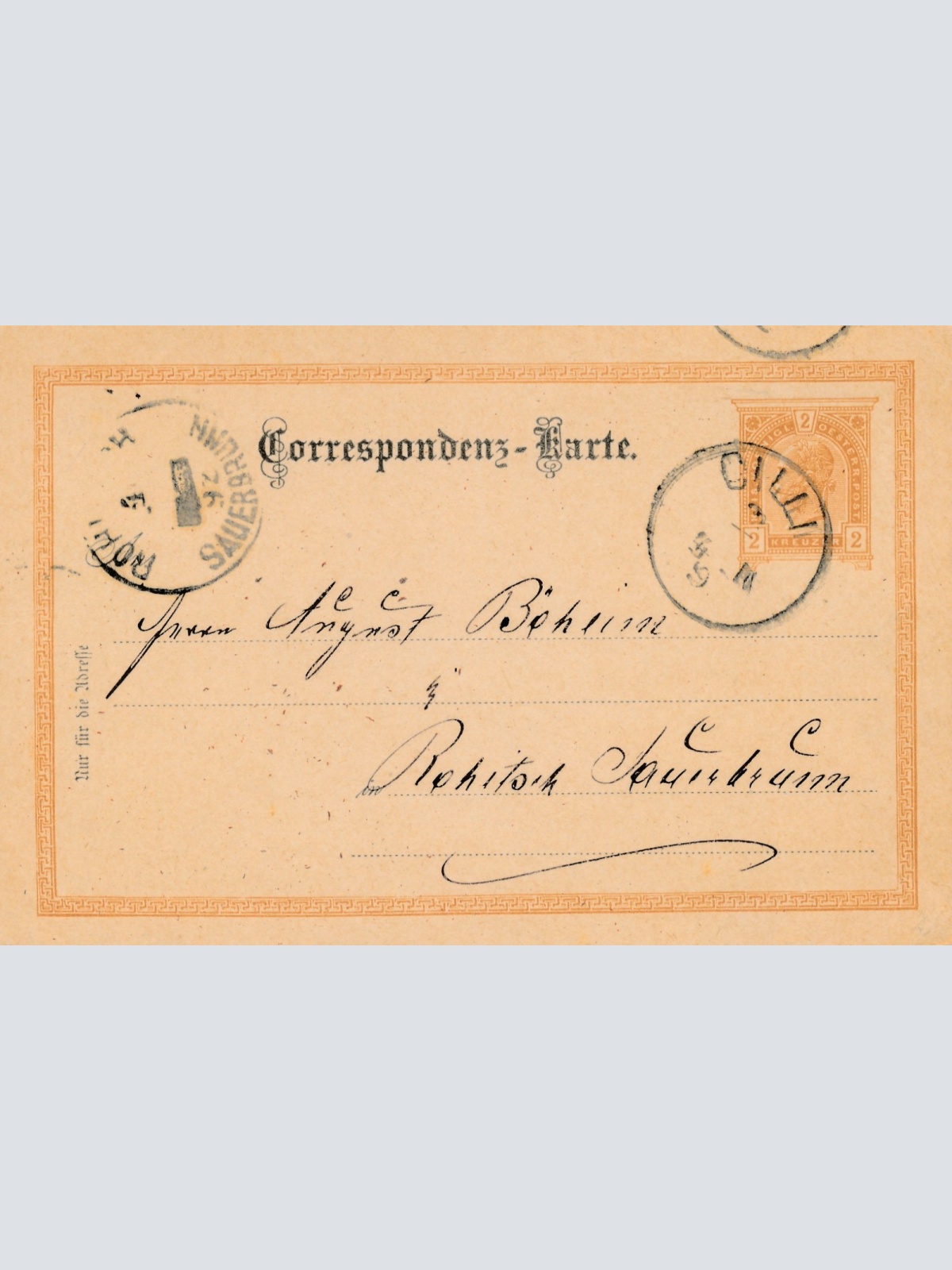 2 Kreuzer - Ganzsachen - Karte aus Cilli (16219)