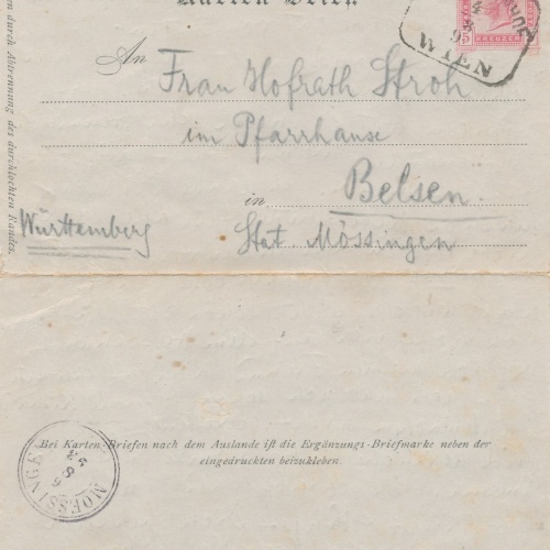 5 Kreuzer Ganzsachen - Kartenbrief - Karte aus Wien Westbahnhof (16271)