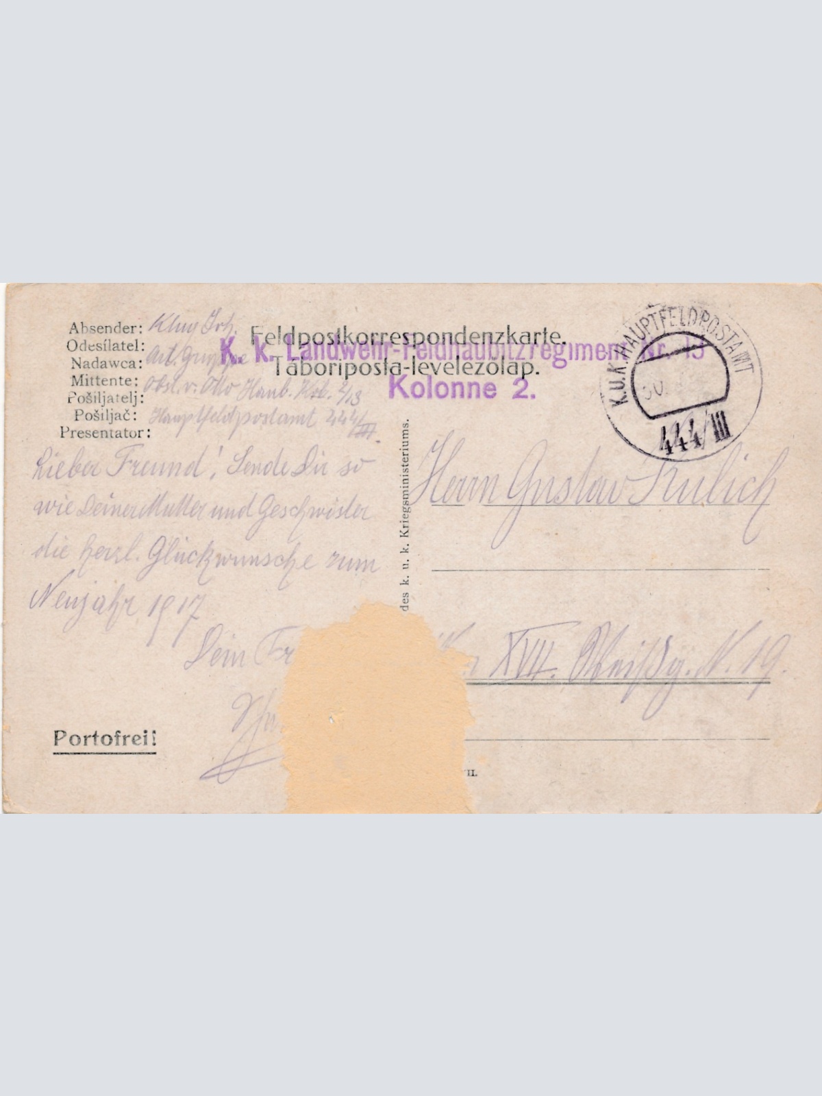 KuK Landwehr Feldhaubitzregiment Nr. 13 Kolonne 2. Ansichtskarte (16166)