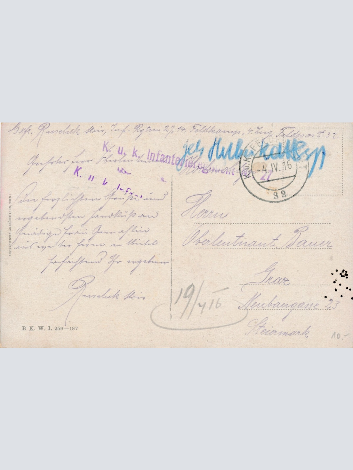 KuK Infanterieregiment Nr. 27 Ansichtskarte (16168)