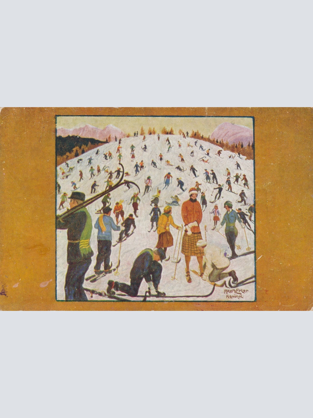 Motiv - Karte Kitzbühel Skifahrer Ansichtskarte (15952)