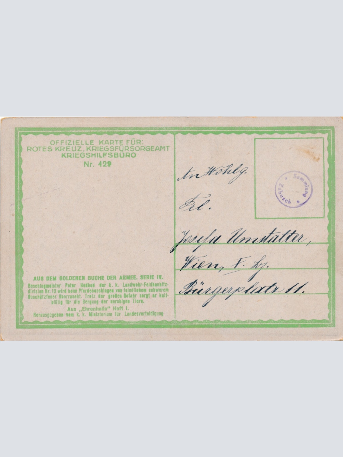 Rot Kreuz Karte Nr. 429 Pferdestall Ansichtskarte (15726)