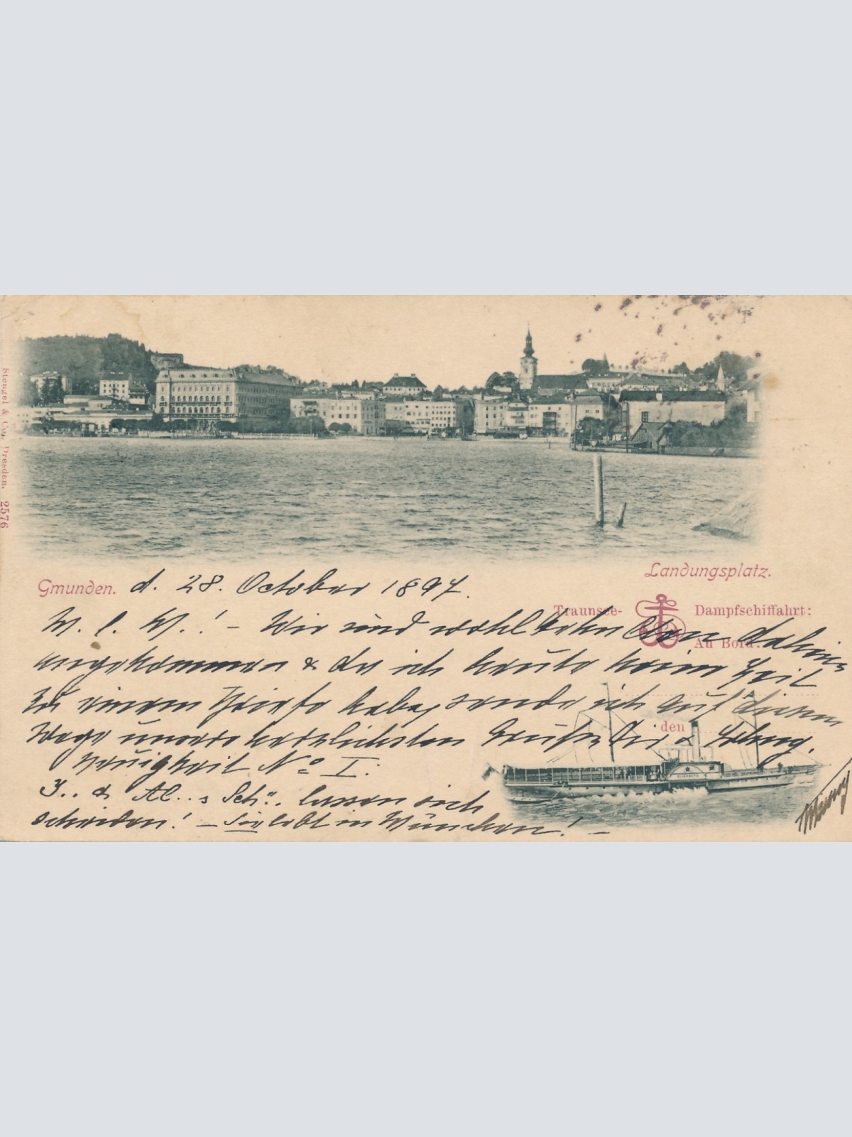 AK aus Gmunden mit Dampfschiff Oberösterreich Ansichtskarte (15257)