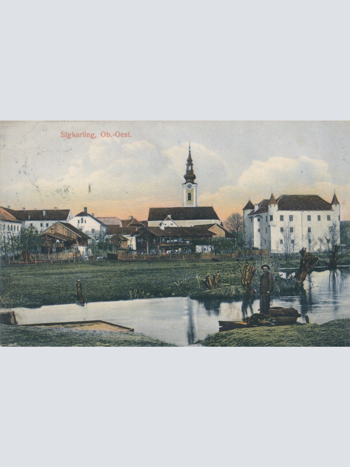 AK aus Sigharting Mann am Wasser Oberösterreich Ansichtskarte (15588)