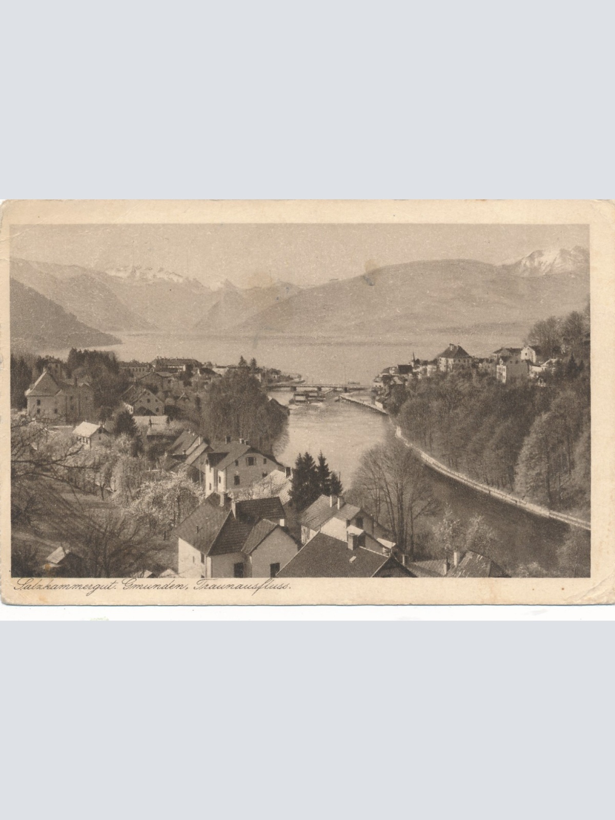 AK aus Gmunden Traunausfluss Oberösterreich Ansichtskarte (15496)