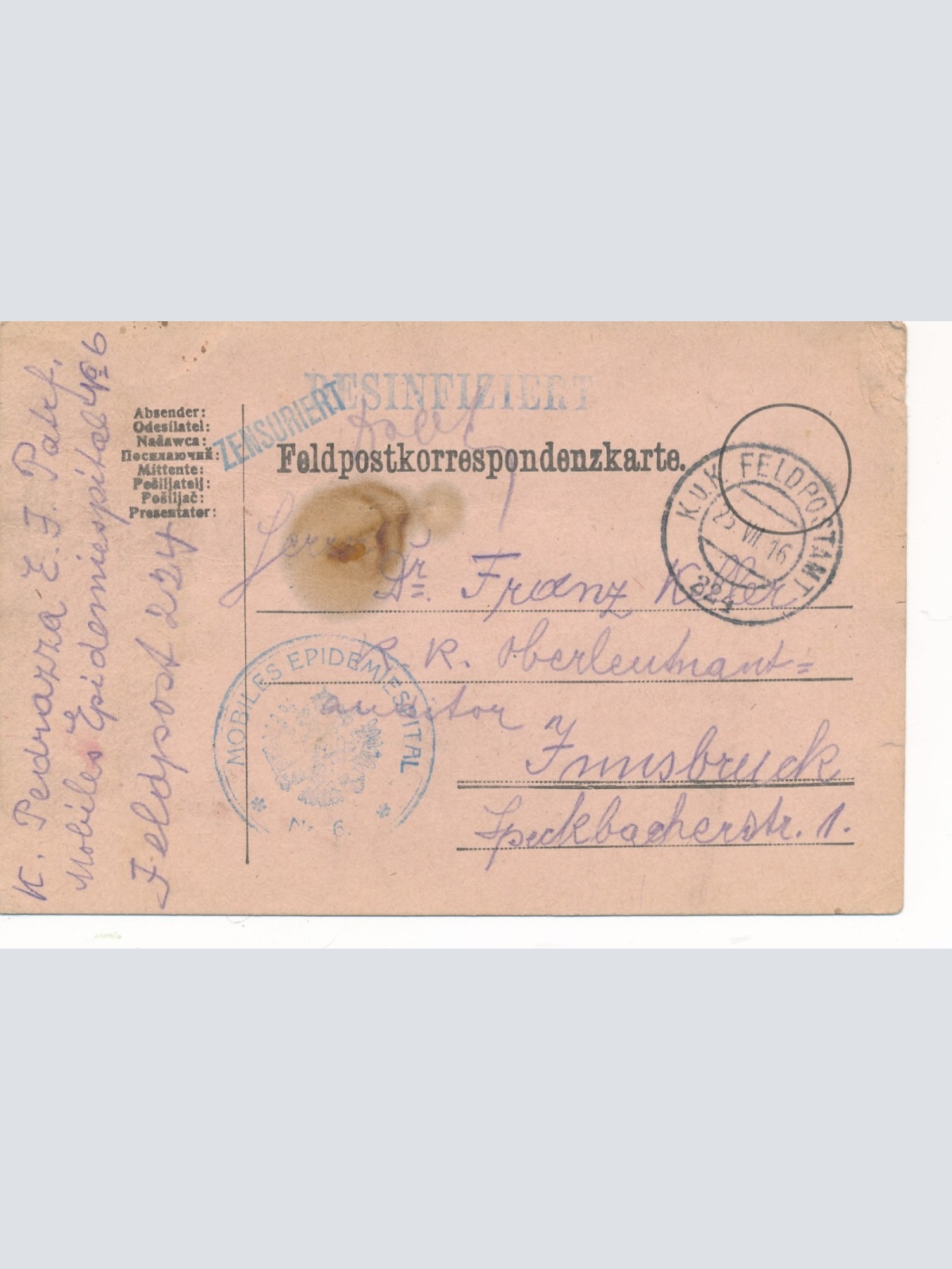 Feldpostkarte Nr. 224 Mobiles Epidemiespital (16340)