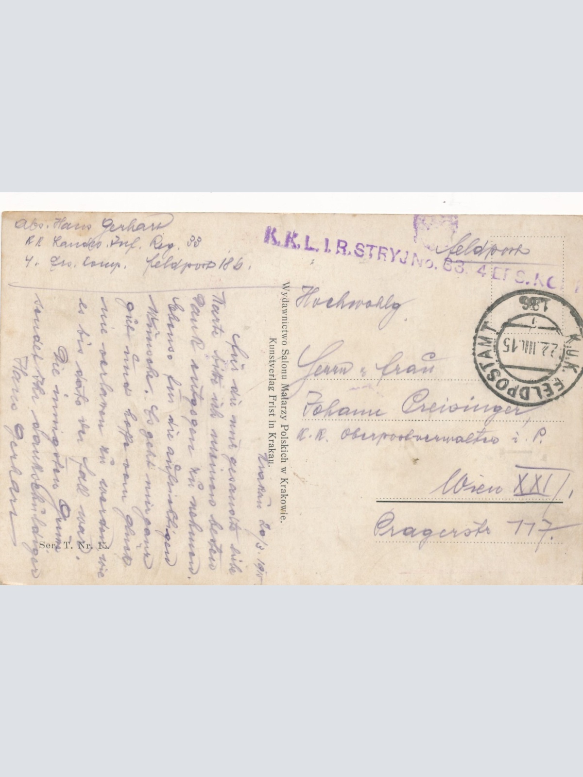 Feldpostkarte KK L.I.R. Stryj Nr. 33 Ers. Komp. Krakow (16345)