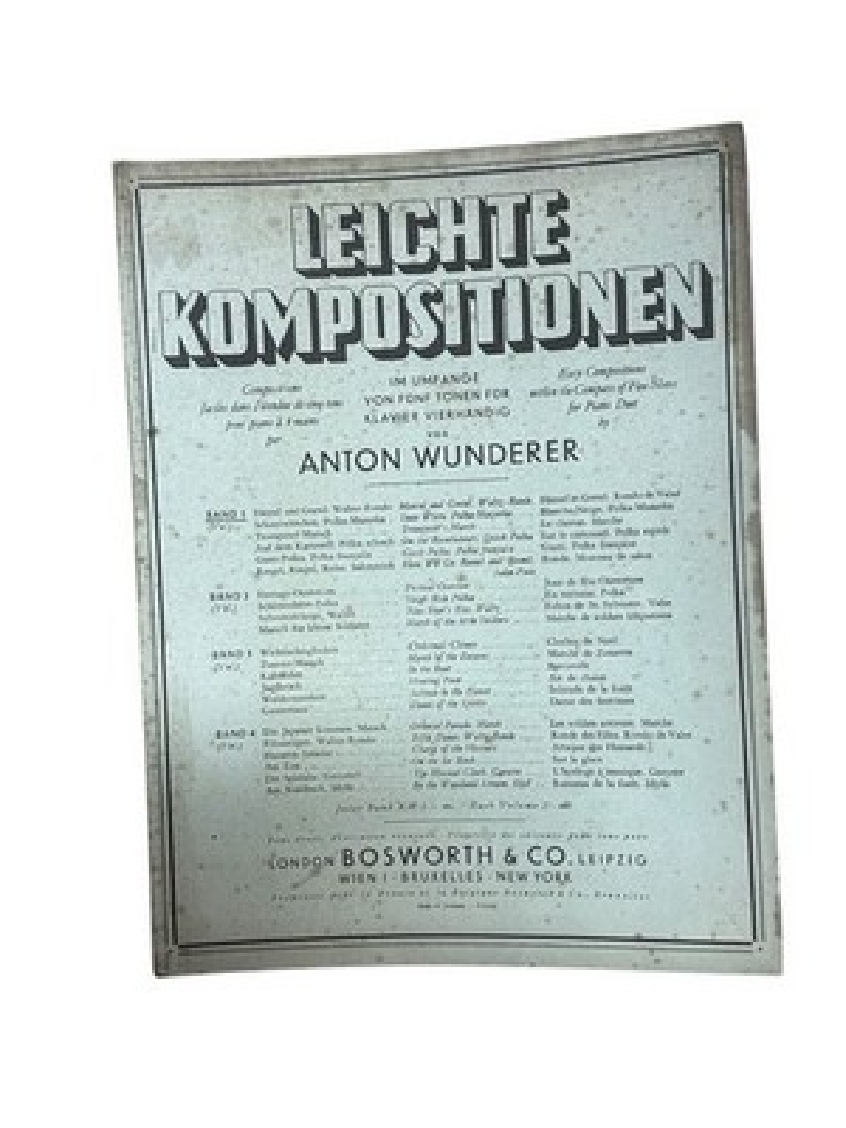 Leichte Kompositionen, im Umfange von fünf Tönen für Klavier 4händig Wunderer, A