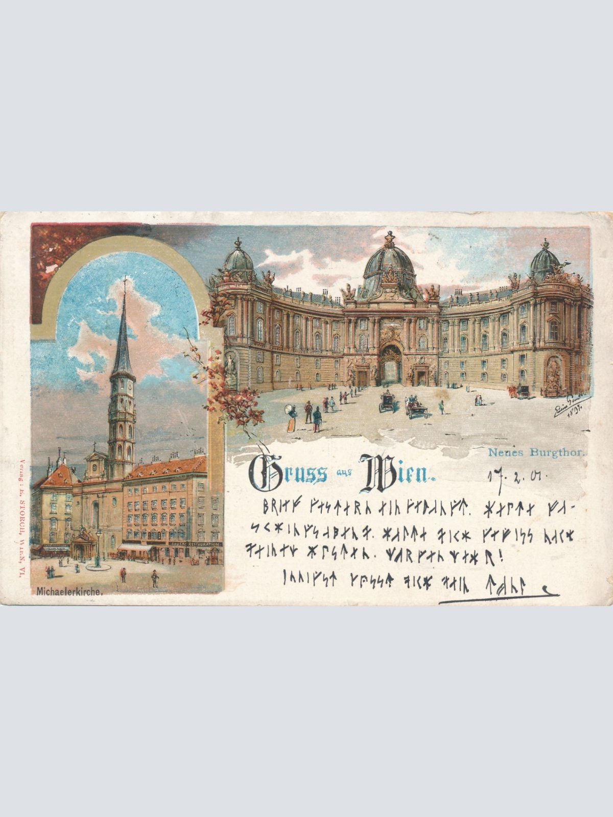 Litho - Karte aus Wien Neues Burgthor Ansichtskarte (16637)