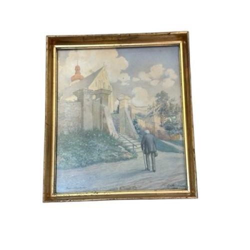 Gross Russbach Großrußbach Niederösterreich Aquarell um 1922     E. Lauderer