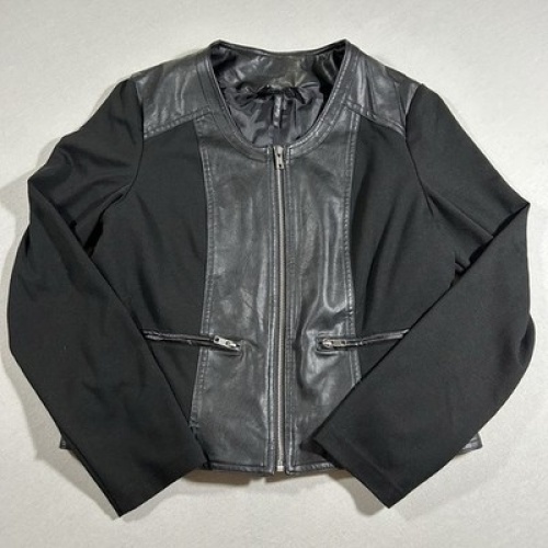 Laura Torelli Young Fashion Leder Look Jacke Schwarz Damen Größe M Maße auf Foto