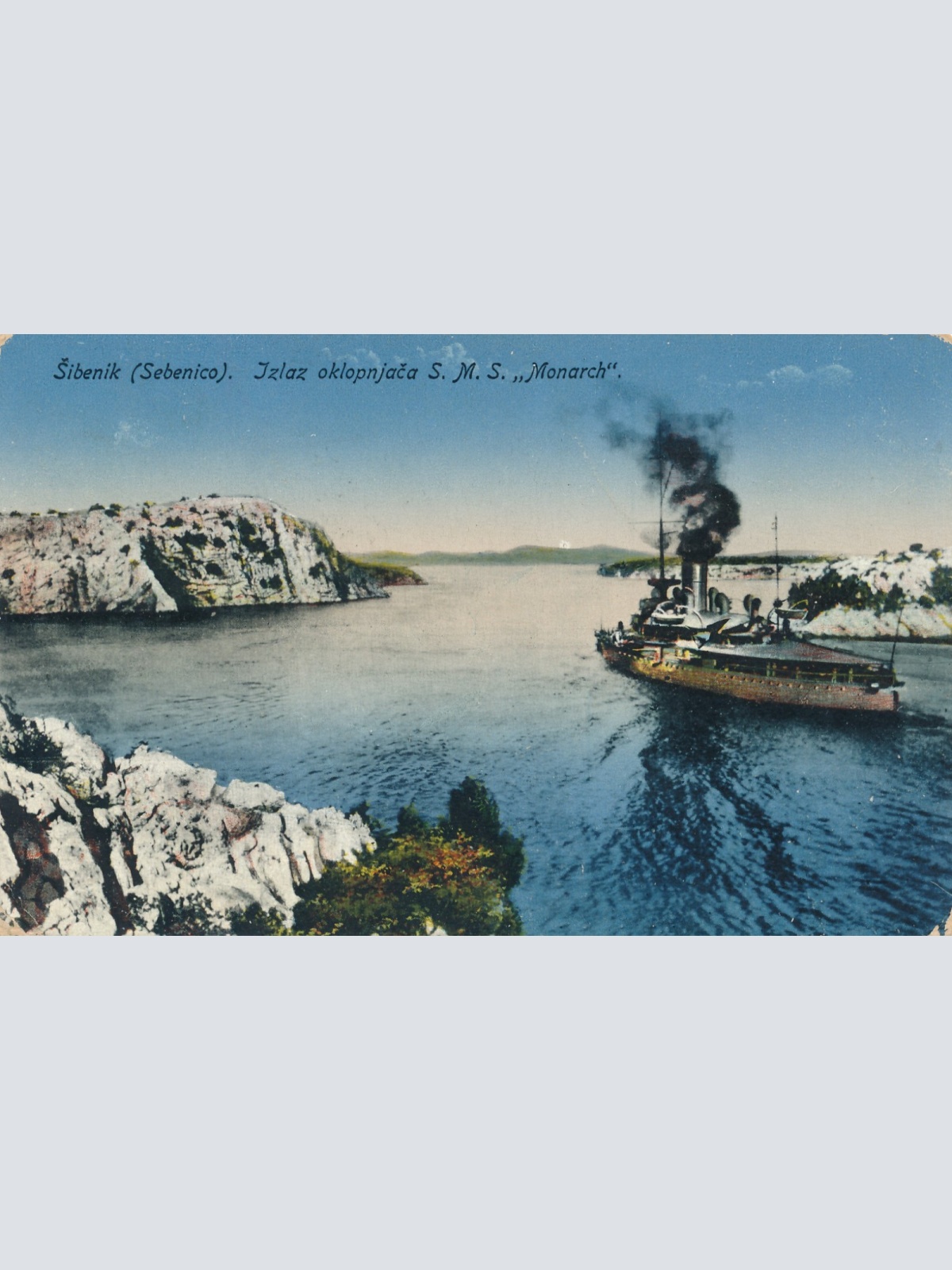 AK aus Sibenik Kroatien Jzlaz oklopnjaca S.M.S Monarch Ansichtskarte (16741)