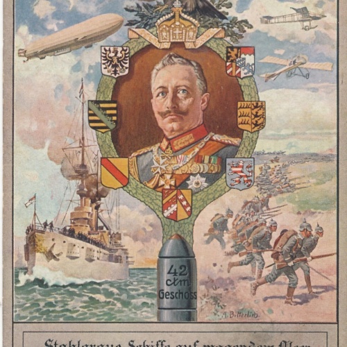 AK Militaria Kaiser Wilhelm mit Zeppelin und Adler Ansichtskarte (16754)