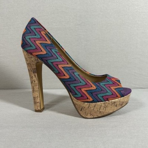 Hanna White Collection Peeptoe Pumps Bunt Größe 41 13cm Absatz Vintage Dressing