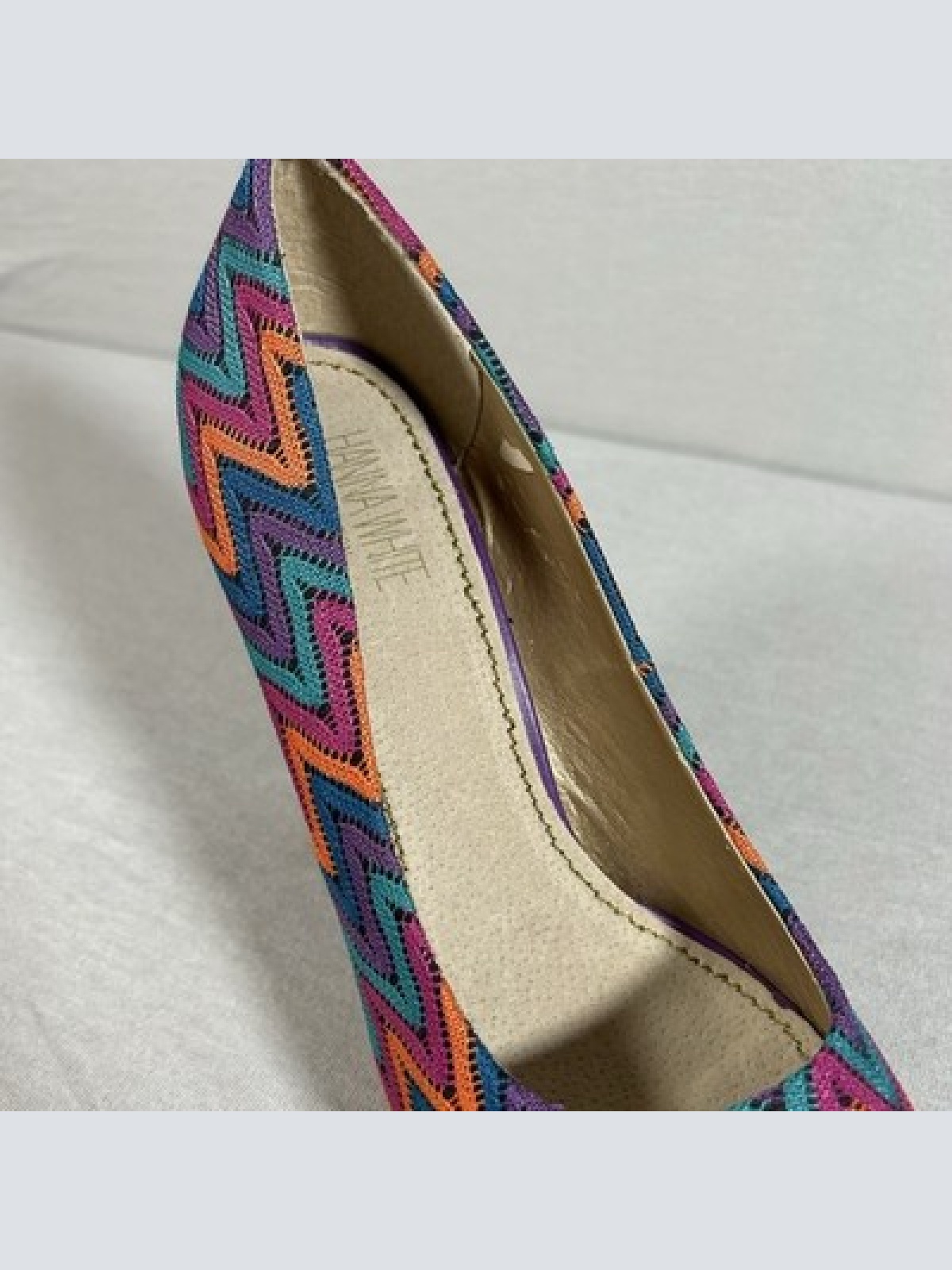 Hanna White Collection Peeptoe Pumps Bunt Größe 41 13cm Absatz Vintage Dressing