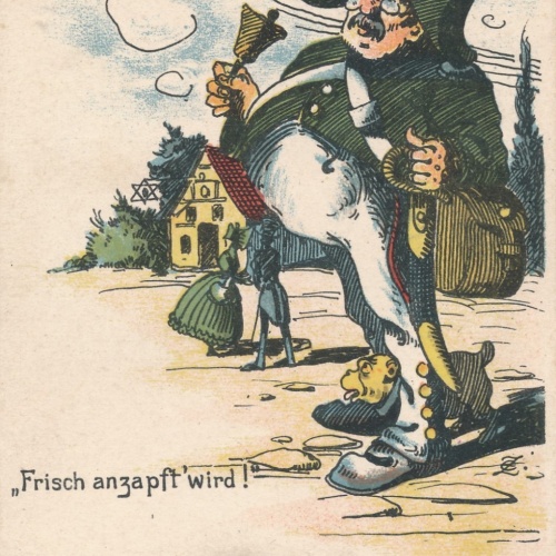 AK Frisch anzapft wird mit Soldat und Säbel Ansichtskarte (16881)