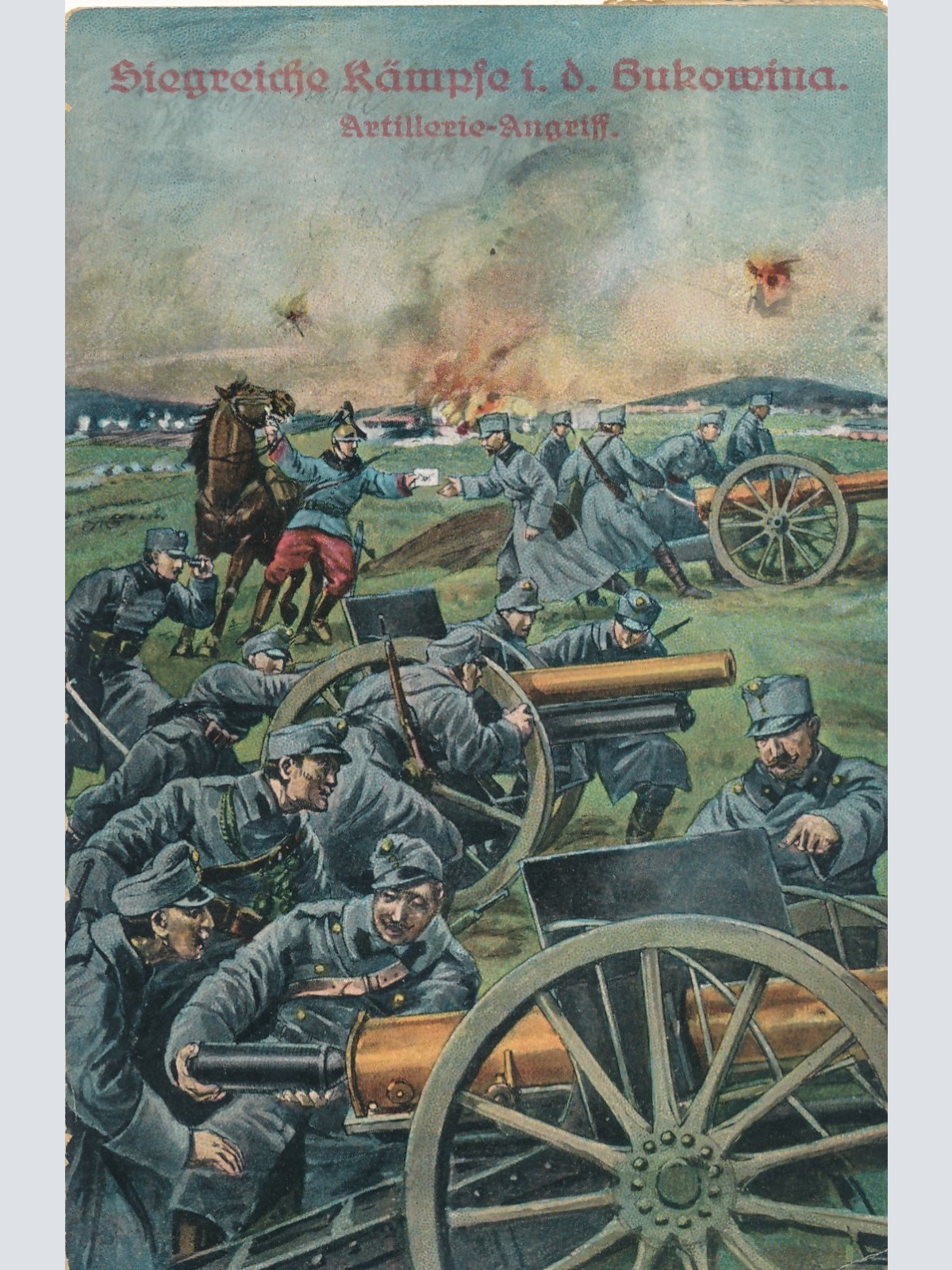 AK Militaria Siegreiche Kämpfe i. d. Bukowina Atellerie Ansichtskarte (16967)