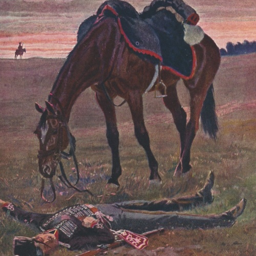 AK Militaria die Völkerschlacht Leipzig 1813 Gefallener Soldat mit Pferd (16999)