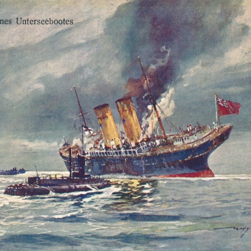 AK Militaria Angriff eines Unterseebootes Ansichtskarte (16987)