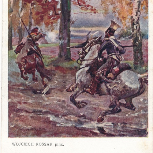 AK Militaria Wojciech Kossak pinx Soldaten auf Pferd (17006)