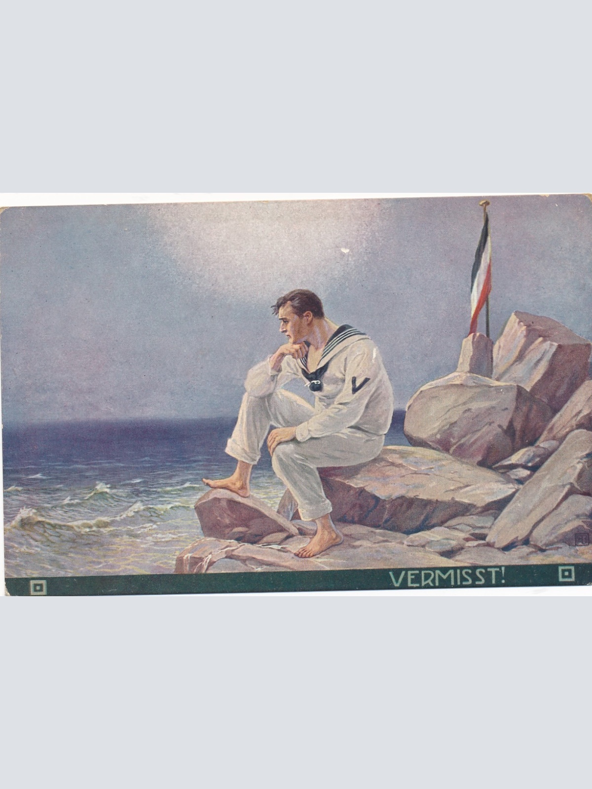 AK Militaria Vermisst Soldat mit Flagge Ansichtskarte (16986)