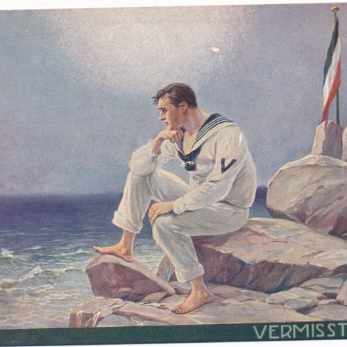 AK Militaria Vermisst Soldat mit Flagge Ansichtskarte (16986)