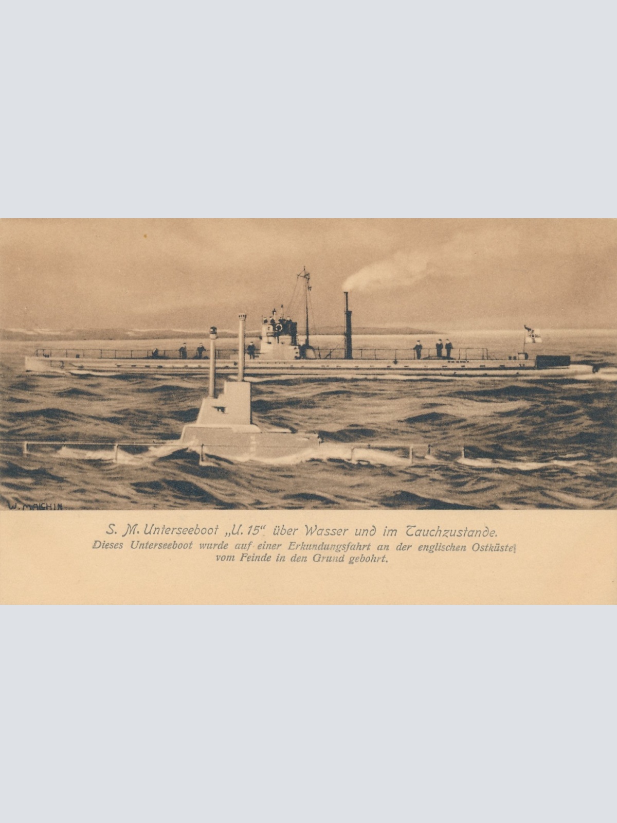 AK S.M. Unterseeboot U 15 über wasser Schiffe Boote Ansichtskarte (17045)